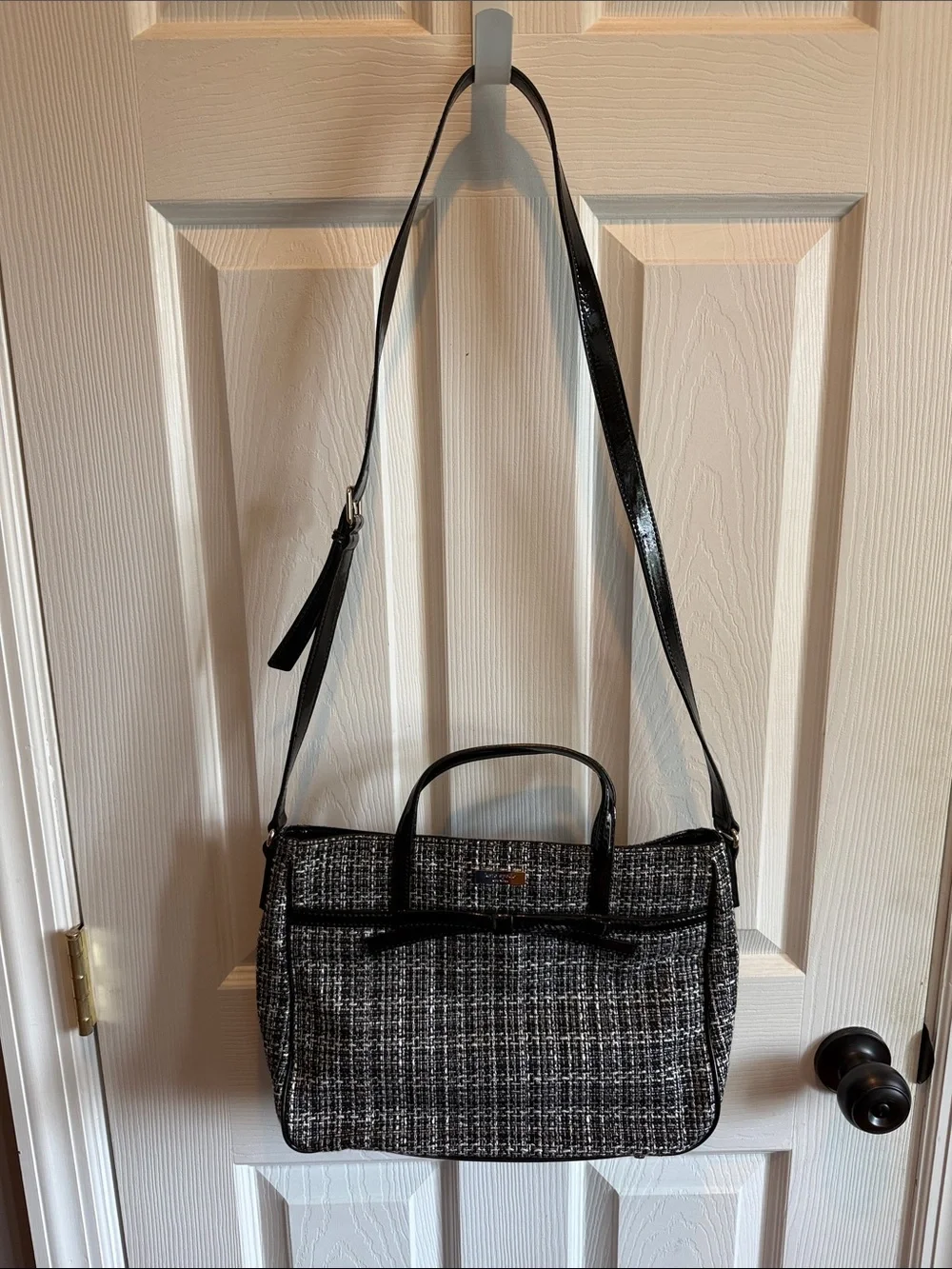 kate spade Black and White Tweed Satchel with Patent Trim